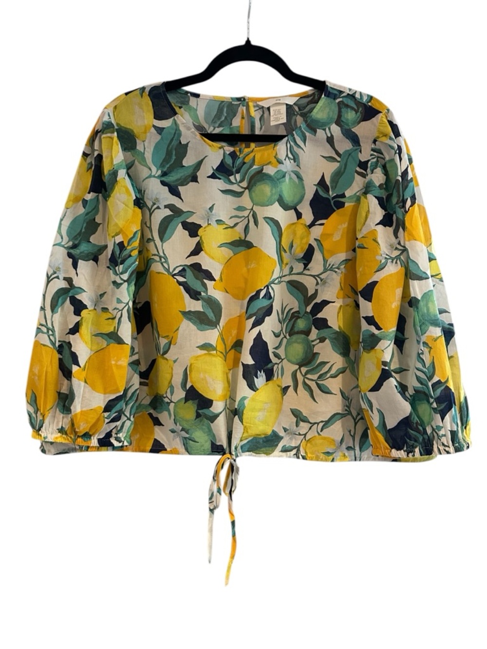 H&M Lemon Print Tie-Front Blouse Size XXL